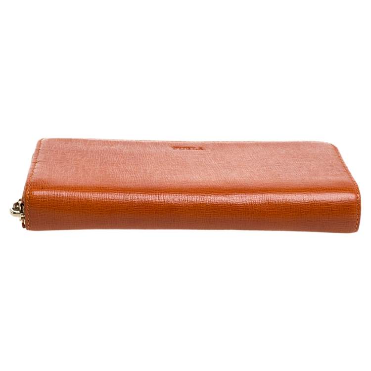 Pre Owned Furla Burnt Orange Leather Zip Around Wallet