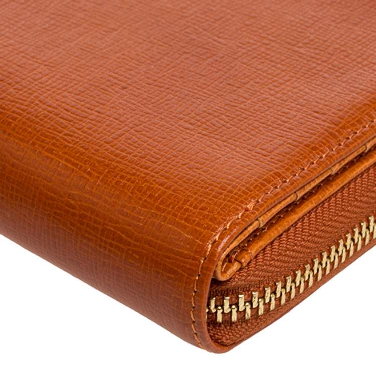 Pre Owned Furla Burnt Orange Leather Zip Around Wallet
