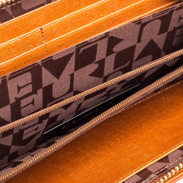 Pre Owned Furla Burnt Orange Leather Zip Around Wallet