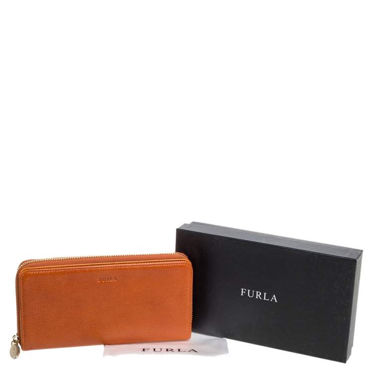 Pre Owned Furla Burnt Orange Leather Zip Around Wallet