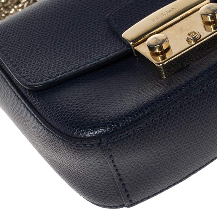 مملوكة مسبقًا Furla Indigo Leather Mini Metropolis Crossbody Bag