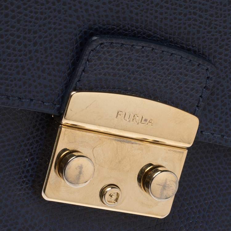 مملوكة مسبقًا Furla Indigo Leather Mini Metropolis Crossbody Bag