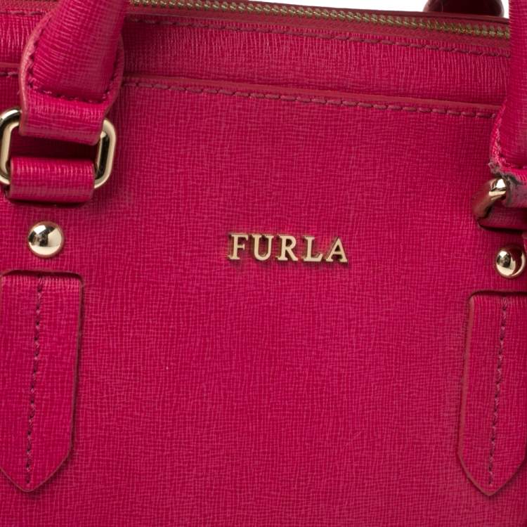 Pre Owned Furla Magenta Leather Elena Satchel
