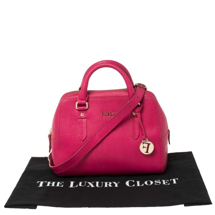 Pre Owned Furla Magenta Leather Elena Satchel