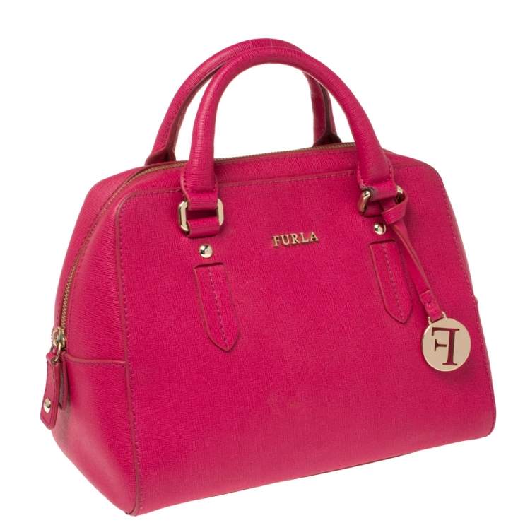 Pre Owned Furla Magenta Leather Elena Satchel