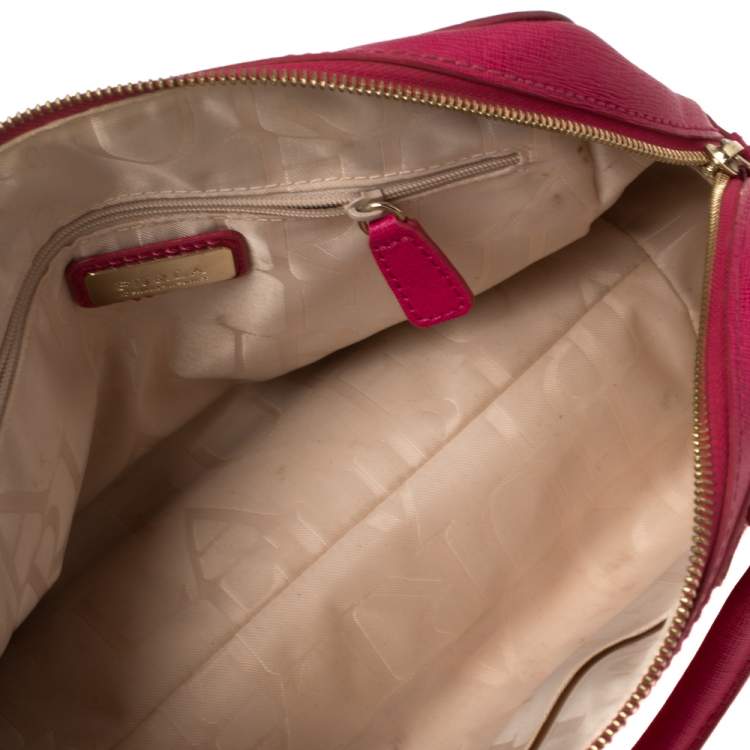 Pre Owned Furla Magenta Leather Elena Satchel