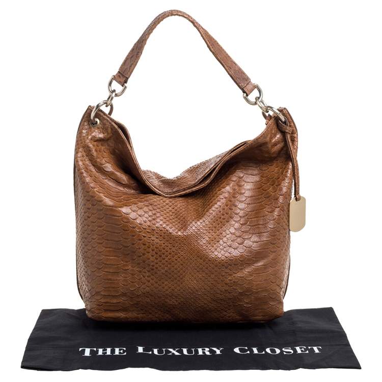 Pre Owned Furla Tan Python Embossed Leather Hobo