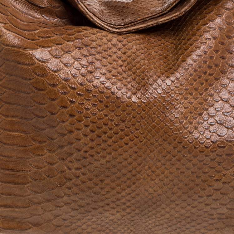 Pre Owned Furla Tan Python Embossed Leather Hobo