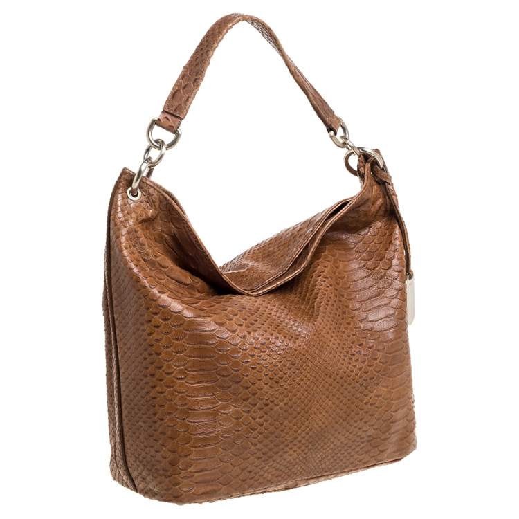 Pre Owned Furla Tan Python Embossed Leather Hobo