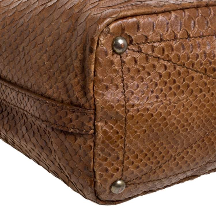 Pre Owned Furla Tan Python Embossed Leather Hobo