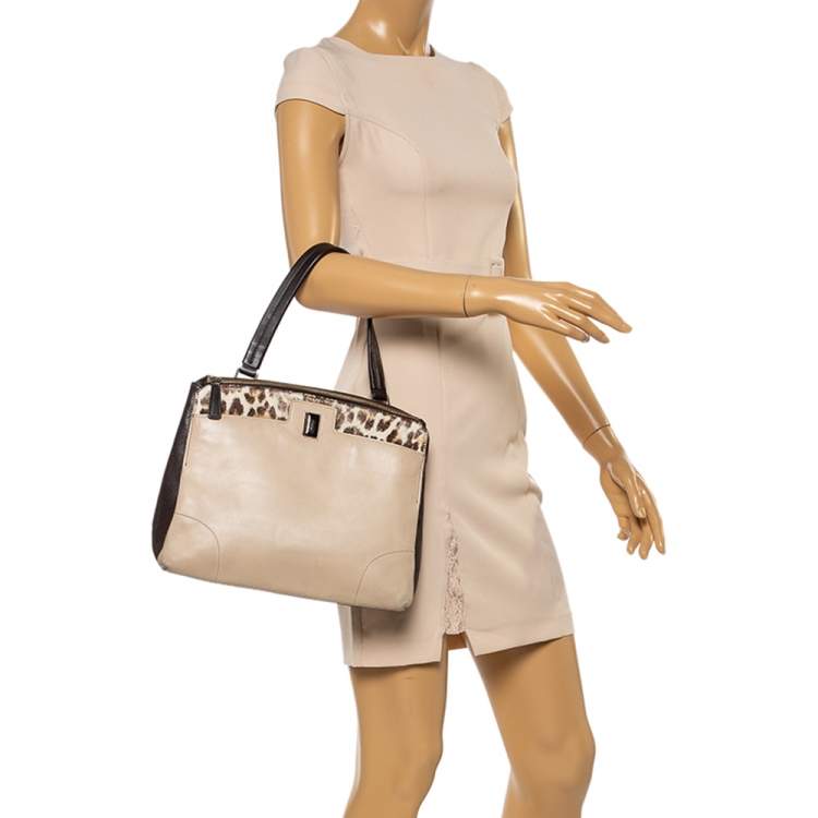 مملوكة مسبقًا Furla Brown/Beige Leather and Calfhair Satchel 