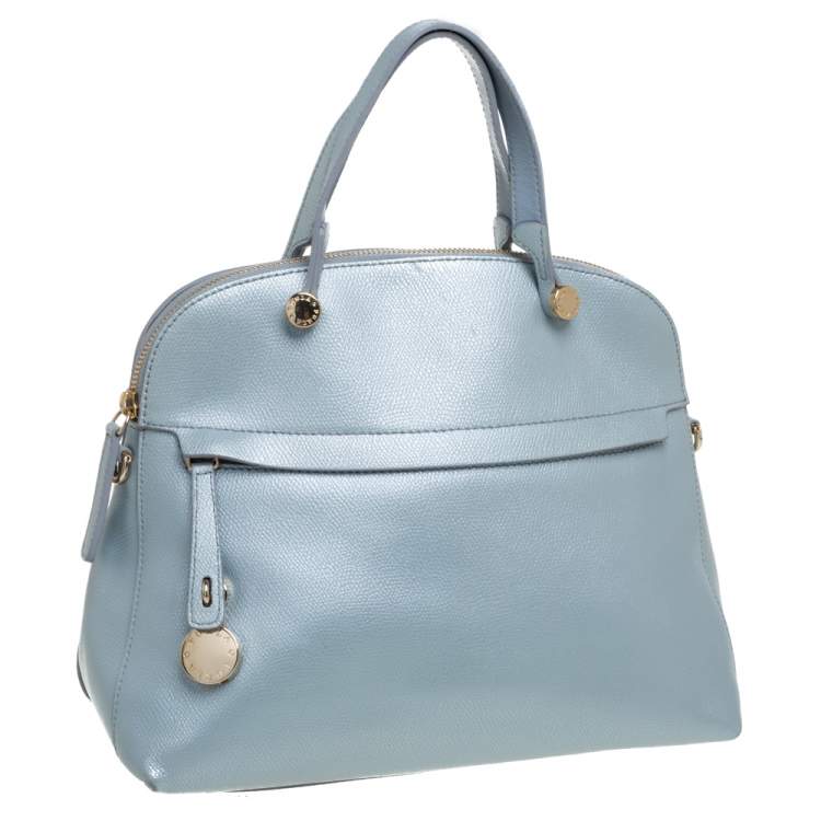 Pre Owned Furla Light Blue Leather Piper Dome Satchel