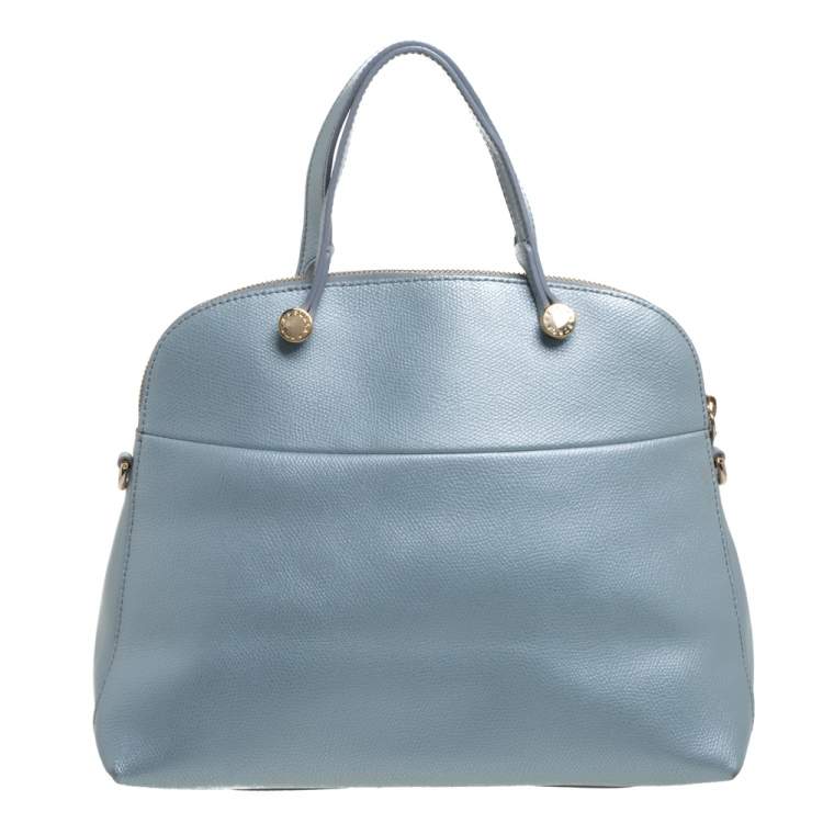 Pre Owned Furla Light Blue Leather Piper Dome Satchel