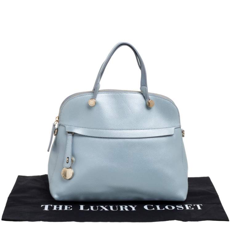 Pre Owned Furla Light Blue Leather Piper Dome Satchel