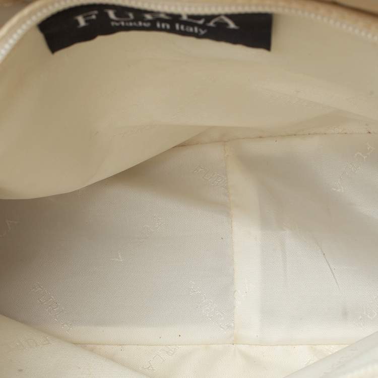 Pre Owned Furla Light Cream Croc Embossed Leather Presslock Tote