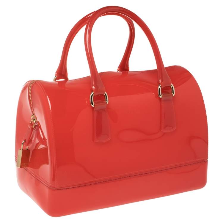 Pre Owned Furla Red Rubber Candy Satchel