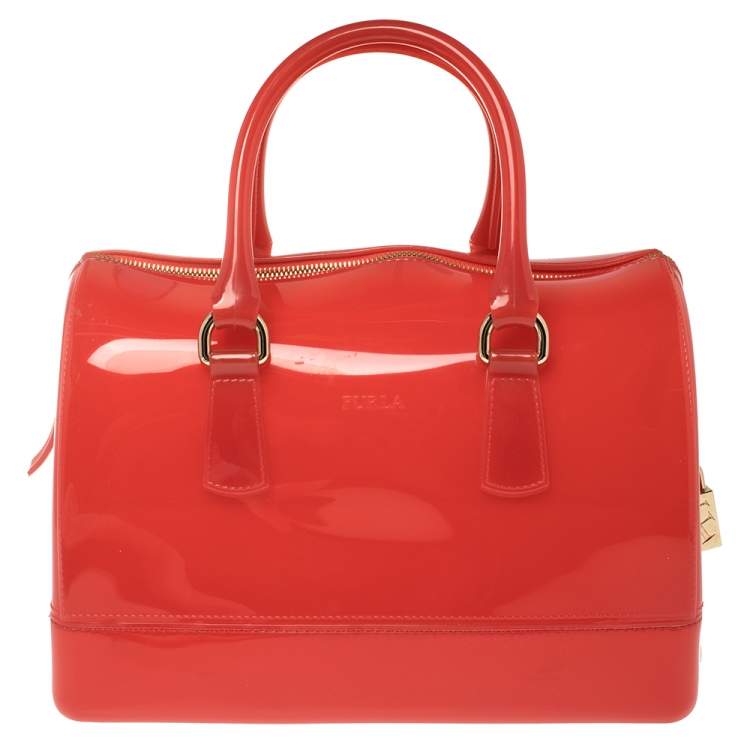 Pre Owned Furla Red Rubber Candy Satchel