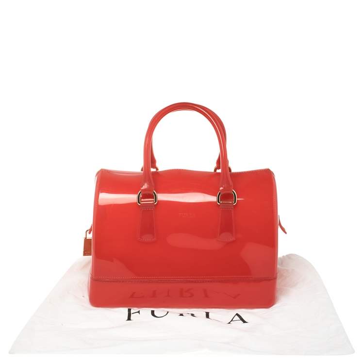 Pre Owned Furla Red Rubber Candy Satchel