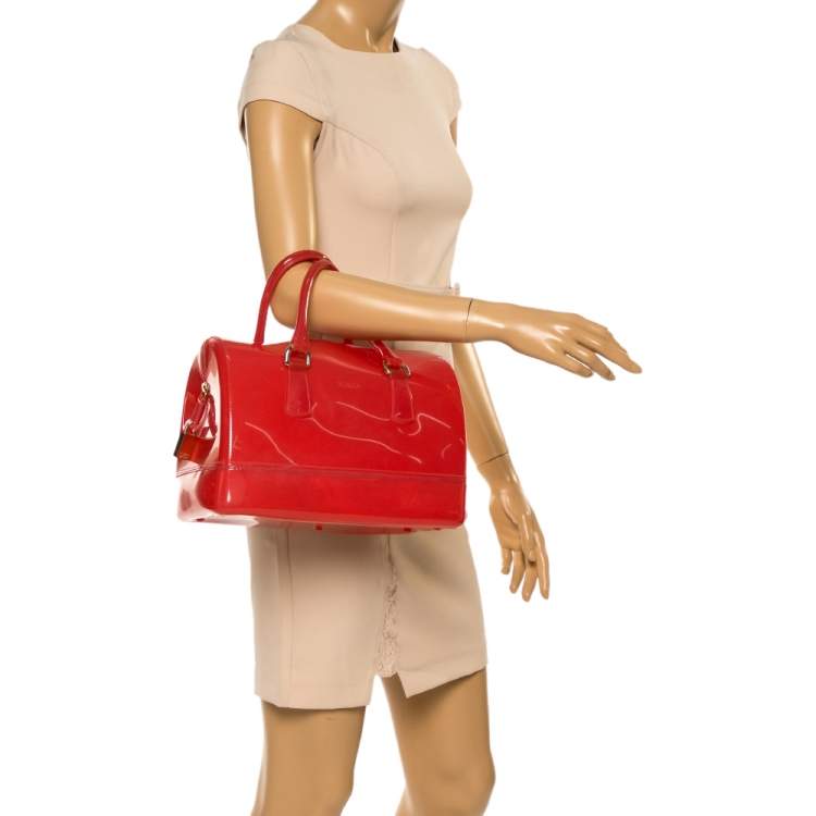 Pre Owned Furla Red Rubber Candy Satchel