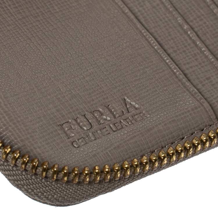 Pre Owned Furla Grey Leather Zip Around  Wallet