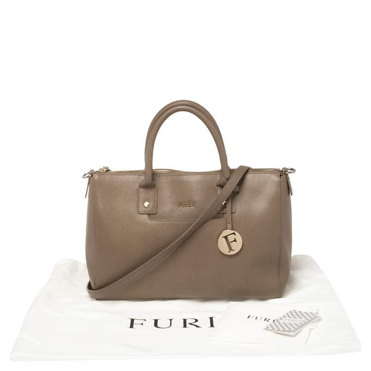 Pre Owned Furla Dark Beige Leather Medium Linda Tote
