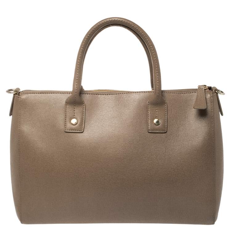Pre Owned Furla Dark Beige Leather Medium Linda Tote