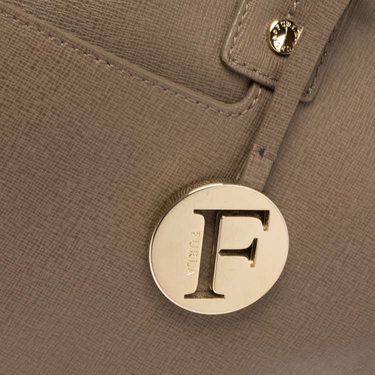 Pre Owned Furla Dark Beige Leather Medium Linda Tote