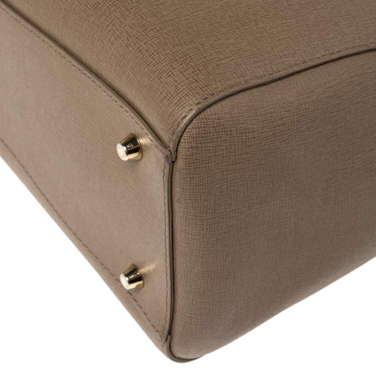 Pre Owned Furla Dark Beige Leather Medium Linda Tote