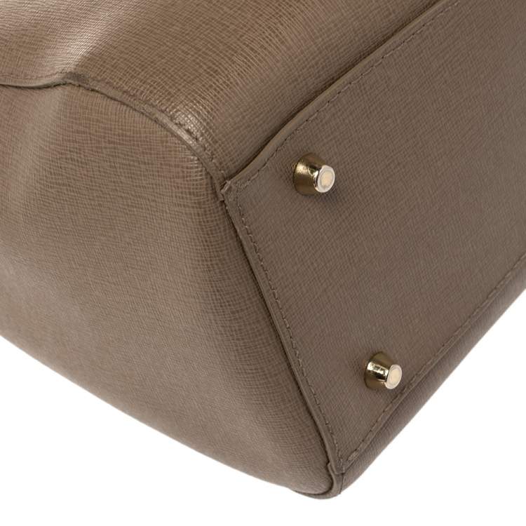 Pre Owned Furla Dark Beige Leather Medium Linda Tote
