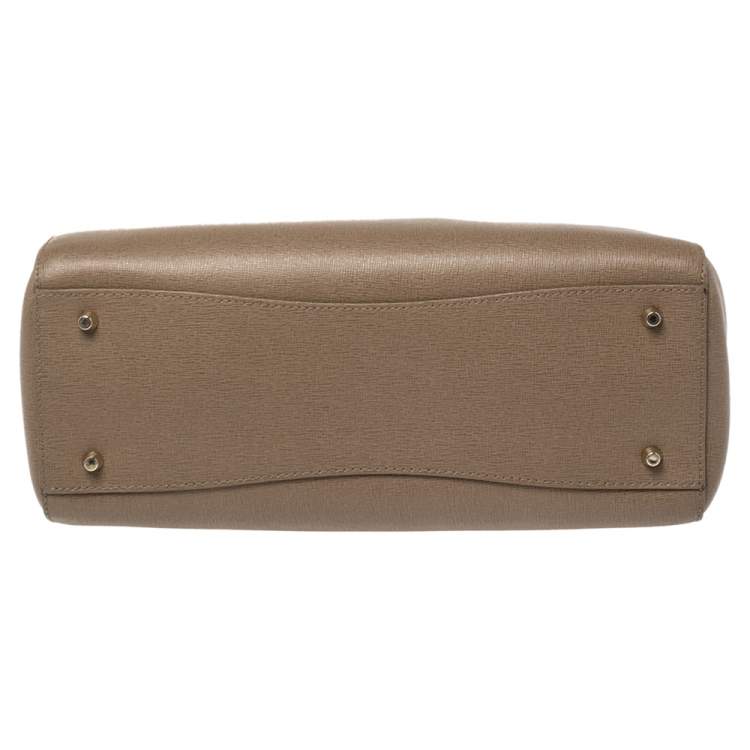 Pre Owned Furla Dark Beige Leather Medium Linda Tote