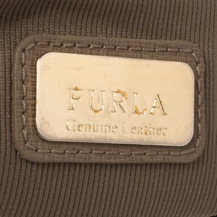 Pre Owned Furla Dark Beige Leather Medium Linda Tote