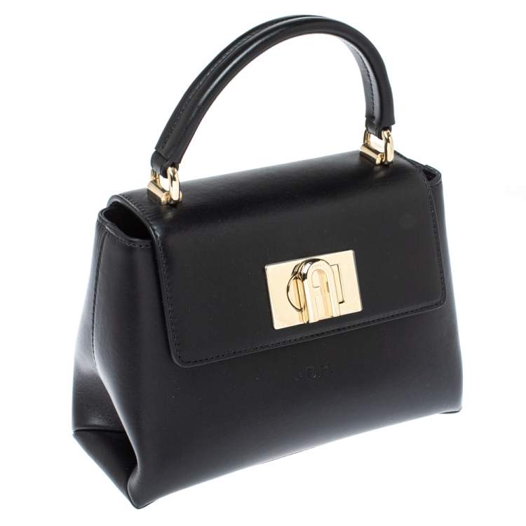 Pre Owned Furla Black Leather Mini 1927 Top Handle Bag