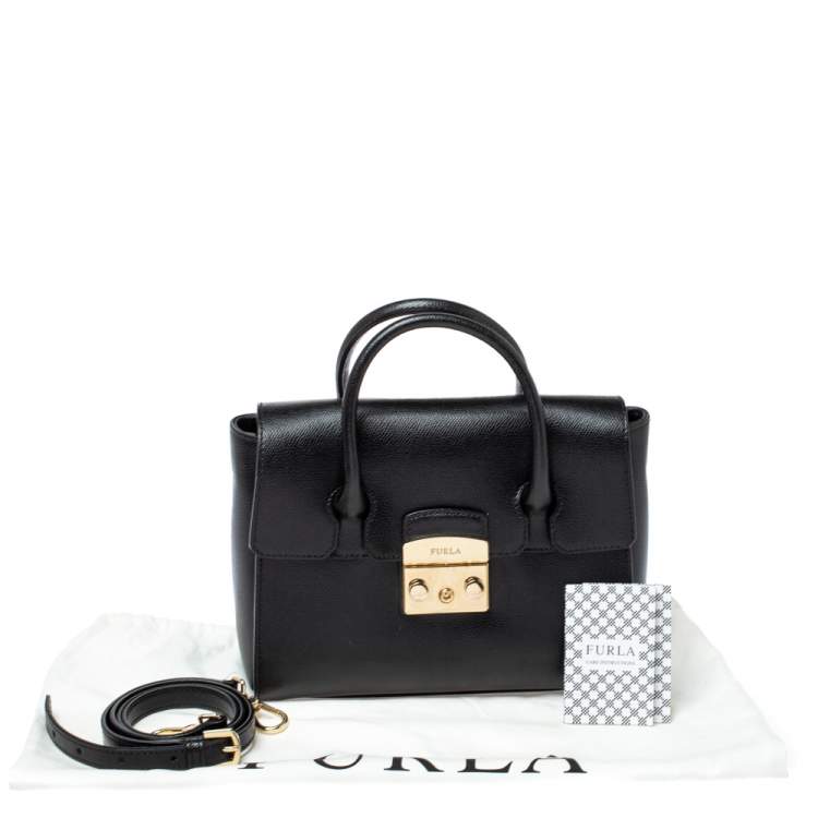 Pre Owned Furla Black Leather Small Metropolis Tote