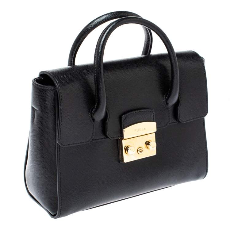 Pre Owned Furla Black Leather Small Metropolis Tote