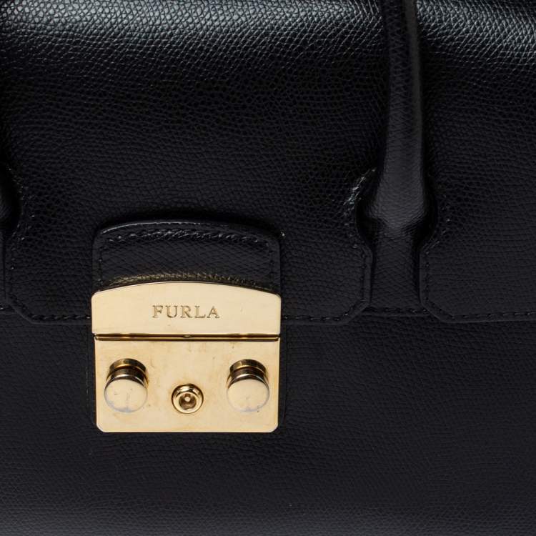 Pre Owned Furla Black Leather Small Metropolis Tote