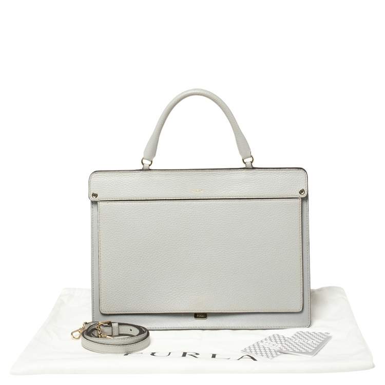 Pre Owned Furla Grey Leather Flap Top Handle Bag