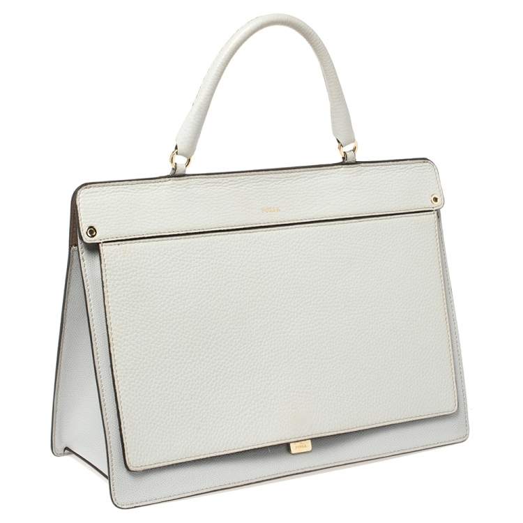 Pre Owned Furla Grey Leather Flap Top Handle Bag