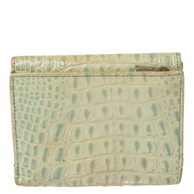 Pre Owned Furla Mint Green Croc Embossed Leather Compact Wallet