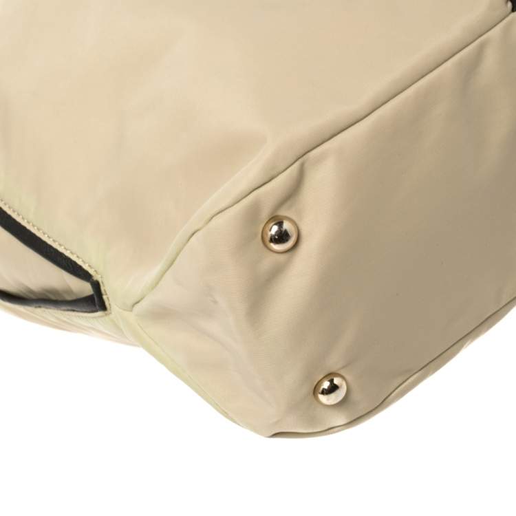 Pre Owned Furla Beige/Black Nylon and Leather Clasp Flap Shoulder Bag