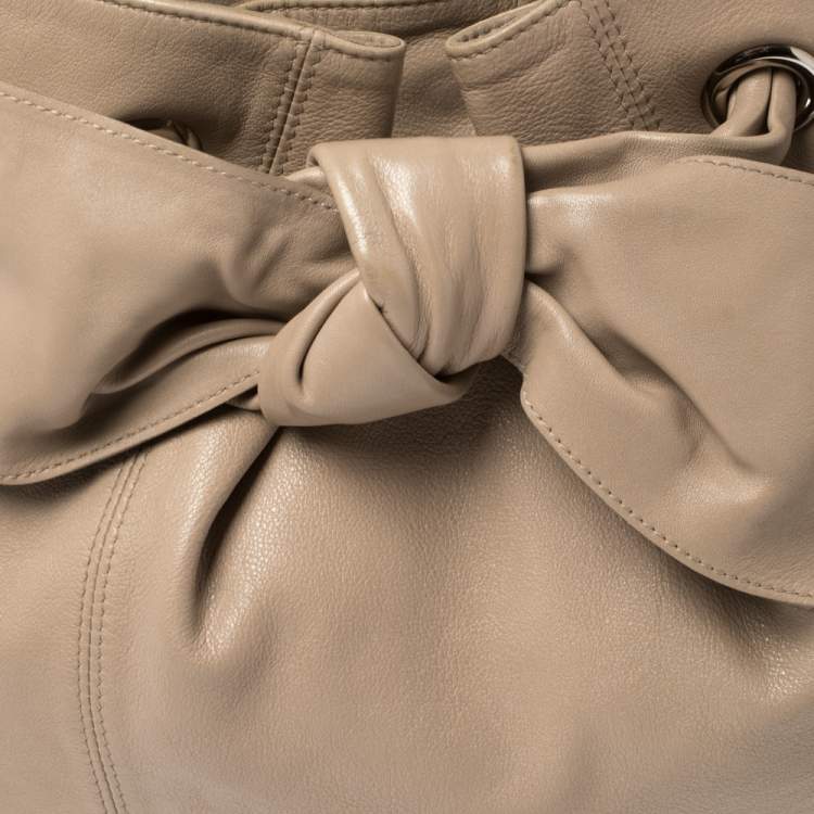 Pre Owned Furla Beige Leather Bow Shoulder Bag