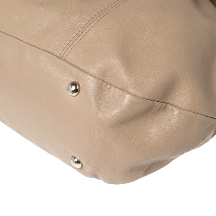 Pre Owned Furla Beige Leather Bow Shoulder Bag