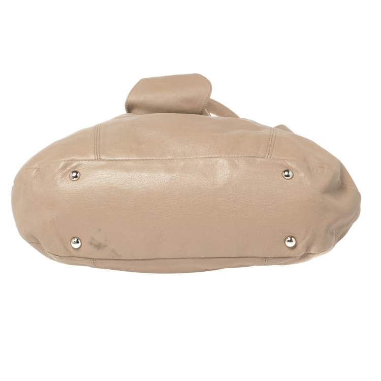 Pre Owned Furla Beige Leather Bow Shoulder Bag