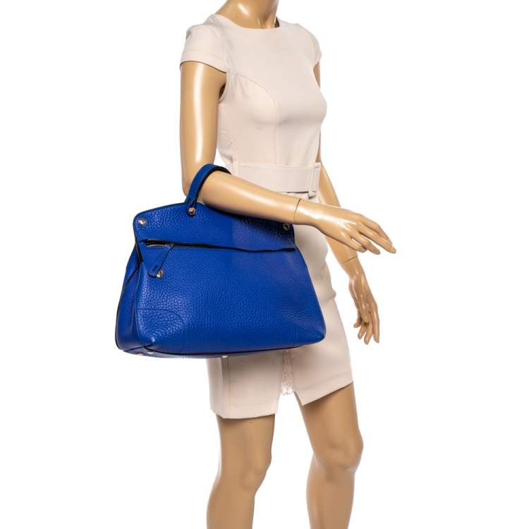 Pre Owned Furla Blue Grained Leather Piper Dome Satchel