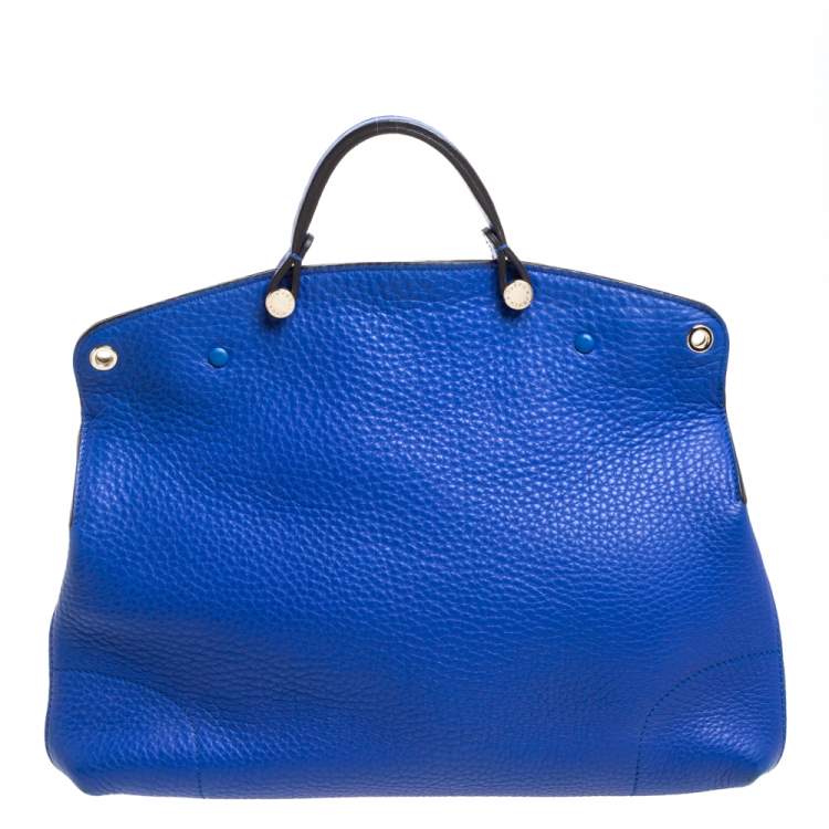 Pre Owned Furla Blue Grained Leather Piper Dome Satchel