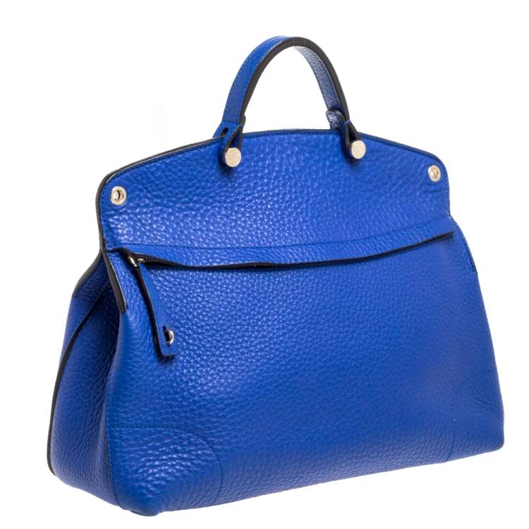 Pre Owned Furla Blue Grained Leather Piper Dome Satchel