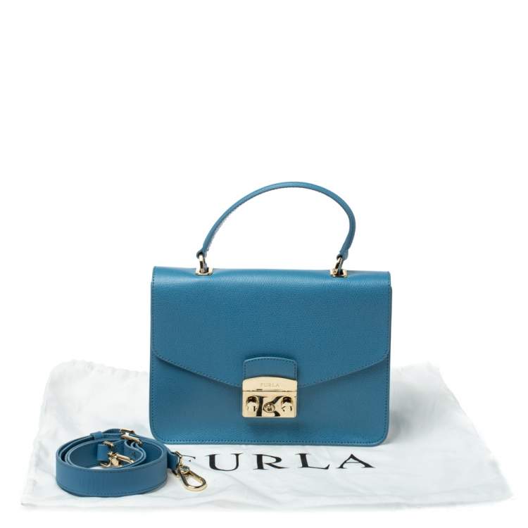 Pre Owned Furla Light Blue Leather Metropolis Top Handle Bag