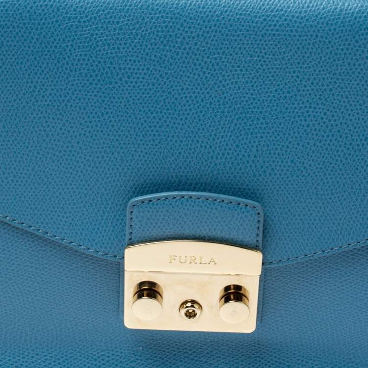 Pre Owned Furla Light Blue Leather Metropolis Top Handle Bag