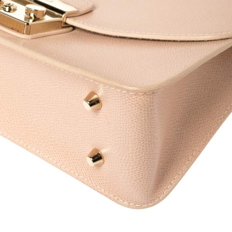 Pre Owned Furla Peach Leather Small Metropolis Crossbody Bag