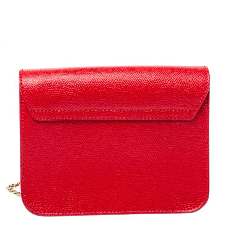Pre Owned Furla Red Leather Mini Metropolis Chain Shoulder Bag