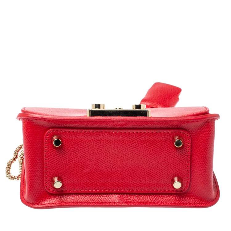 Pre Owned Furla Red Leather Mini Metropolis Chain Shoulder Bag